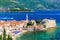 Photo of panoramic aerial view of old town of Budva, Montenegro.