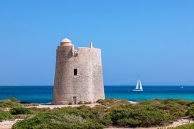 photo of an aerial view of Sant Antoni de Portmany in Ibiza islands, Spain.