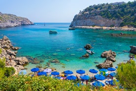 Photo of colorful houses in the village Koskinou on the island of Rhodes, Greece.