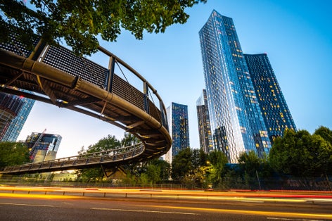 photo  off view of Mancunian Footbridge over the Mancunian Way near Hulme, Manchester.