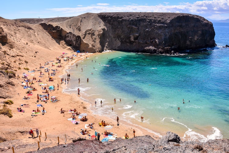 Spanish View Landscape in Papagayo Playa Blanca Lanzarote Tropical Volcanic Canary Islands Spain