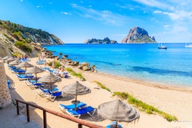 Photo of Eivissa ibiza town from red lighthouse red beacon in Balearic Islands, Spain.