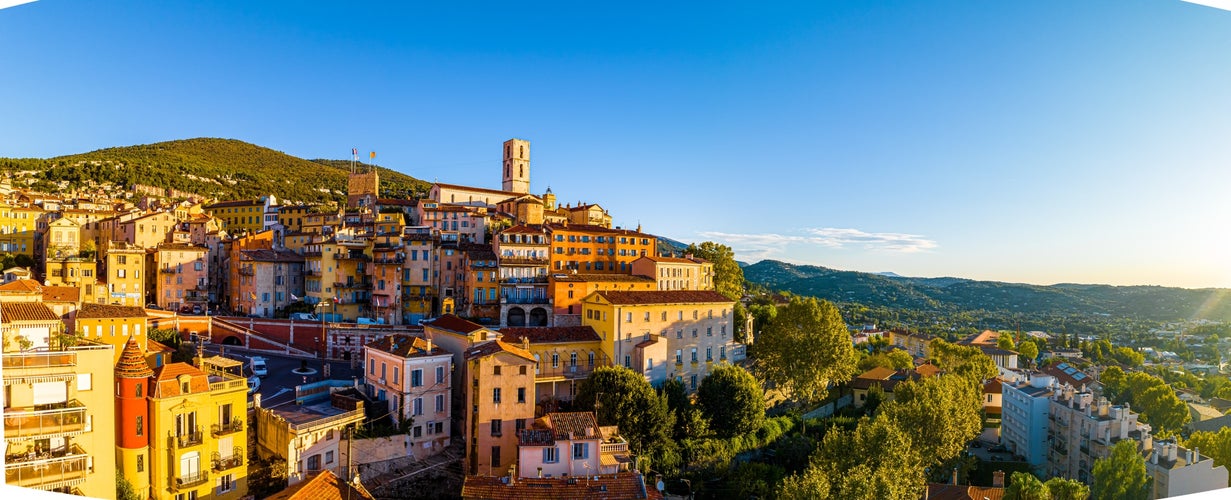 Aerial view of Grasse, a town on the French Riviera, known for its long-established perfume industry, France