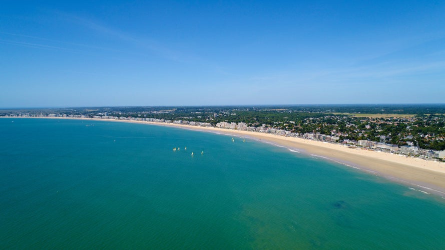 Aerial photography of La Baule Esoublac city in Loire Atlantique, France. View on the bay and beach.