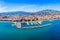 Photo of aerial panoramic view of Fuengirola city beach and marina, Fuengirola is a city on the Costa del Sol in the province of Malaga in the Andalusia, Spain.