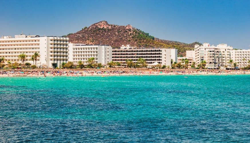 Spain Majorca, seaside of Cala Millor beach resort, summer holiday.