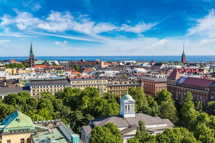 Photo of panoramic aerial view of Helsinki in a beautiful summer day.