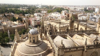 Photo of view from the top of the Space Metropol Parasol (Setas de Sevilla) one have the best view of the city of Seville, Spain.