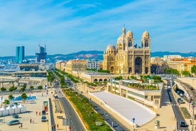 Saint Jean Castle and Cathedral de la Major and the Vieux port in Marseille, France.