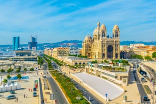 Saint Jean Castle and Cathedral de la Major and the Vieux port in Marseille, France.