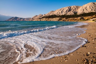 Photo of panoramic aerial view of Baska town, Krk, Croatia.