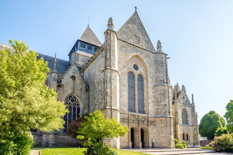 View at the Church of Saint Malo in the streets of Dinan - France