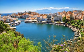 Photo of aerial view from the hill of Limenas Chersonisou, Greece.