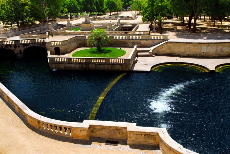 Photo of park Jardin de la Fontaine in city of Nimes in southern France.