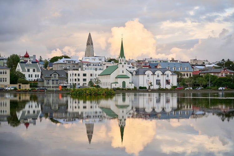 Reykjavik, Iceland city scape lake quay in city center.jpg