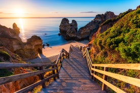 Photo of aerial view of Beautiful Portuguese beaches Armacao de Pera, Portugal.