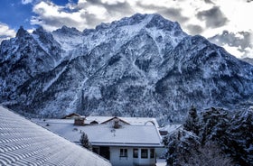 Photo of aerial view of beautiful Mittenwald old town in Bavaria, Germany.