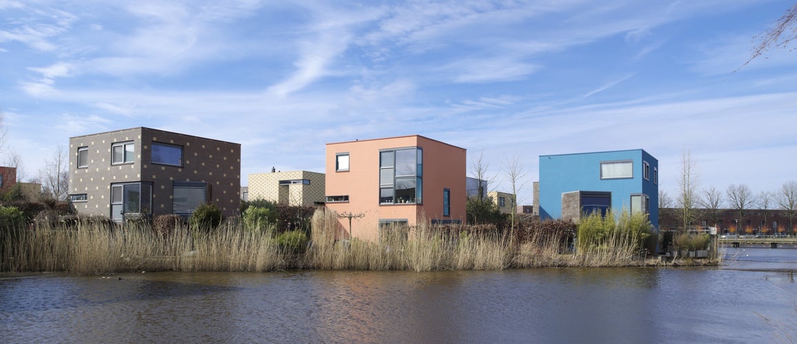 newly build modern colorful houses in enschede, netherlands