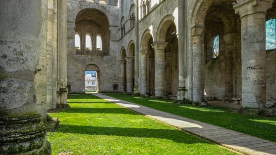 Ruins of monastery Abbaye de Jumièges / Jumièges Abbey in Normandy, France