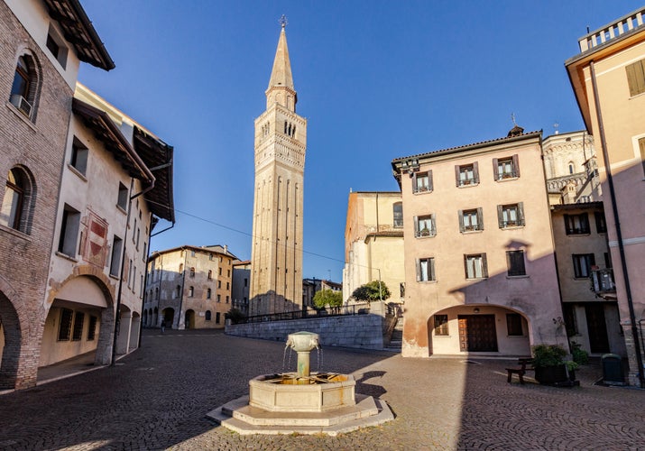 Photo of San Marco square in Pordenone with fountain, Italy.