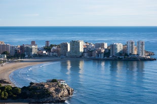 Photo of panoramic aerial view of playa de la Concha in Oropesa del Mar, Ragion of Valencia, Spain.