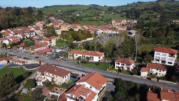 Photo of Santander city beach aerial panoramic view.