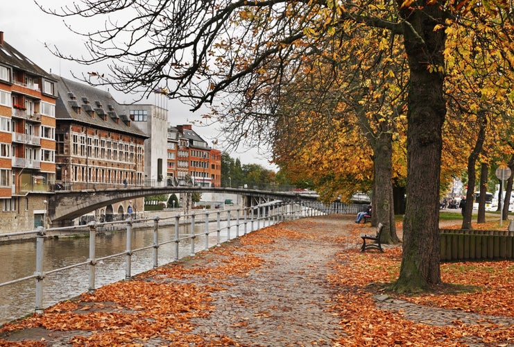 photo of view of Embankment of Sambre river in Namur. Belgium.