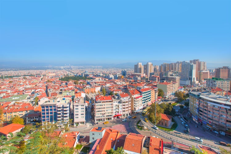 Photo of general aerial view of Bursa city, Turkey.