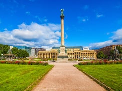 Photo of aerial view of Ludwigsburg Castle with garden and the city in Germany.