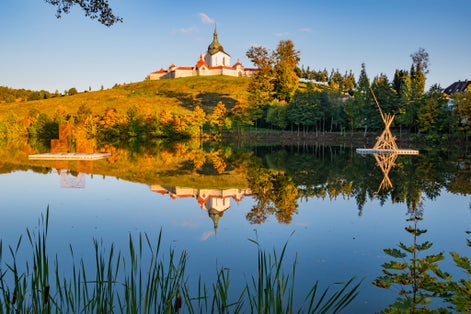 Photo of beautiful view of Pilgrimage church of Saint John of Nepomuk, Zdar nad Sazavou, Czech republic.