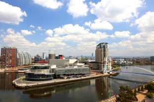 Photo of redeveloped Warehouses along the River in Leeds, UK.