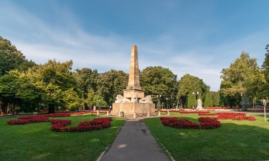  Lions' Obelisk a historical monument in Copou Park, Romania.