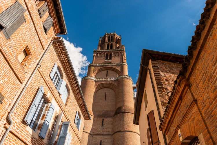 View of the August bridge and The Saint Cecile church in Albi, France. Horizontal shot