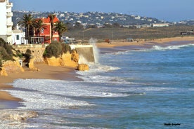 Photo of aerial view of Beautiful Portuguese beaches Armacao de Pera, Portugal.