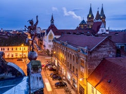 Photo of the Small Square piata mica, the second fortified square in the medieval Upper town of Sibiu city, Romania.