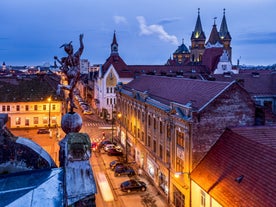 Photo of the Small Square piata mica, the second fortified square in the medieval Upper town of Sibiu city, Romania.