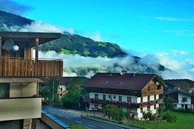 Photo of panorama of Hintertux ski resort in Zillertal Alps in Austria.