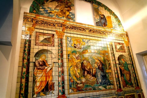 Photo of Dramatic Colors and Light on Foyer Wall at National Tile Museum Lisbon Portugal.