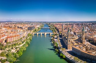 Photo of the aerial view of Plaza de Toros in Pamplona, the capital of Navarre province in northern Spain.