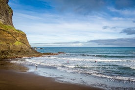 Photo of panoramic aerial view of idyllic coastal village of Porto da Cruz Madeira island, Portugal.