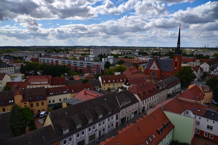 Aerial Cityscape of Schwedt at a Summer Day, Uckermark, Germany.