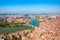 Photo of Toulouse and Garonne river aerial panoramic view, France.