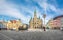 Photo of panoramic view of main square with Town Hall building and Fountain of Neptune in Liberec, Czechia.