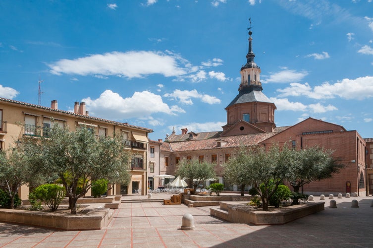 Photo of the Irish square and tower of the Consolación convent in the historic center of the city of Alcala de Henares, Spain.