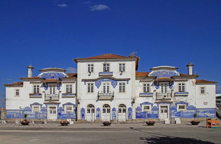 old railway station decorated with azulejo in Aveiro, Portugal