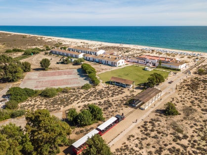 Famous Barril Beach with Tuna Museum, next to Tavira, Algarve, Portugal