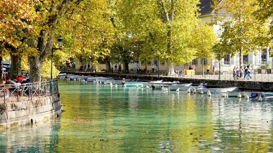 ANNECY,FRANCE - Panoramic view at the Lake Annecy in France. Lake Annecy is a perialpine lake in Haute Savoie in France. It is the third largest lake in France.