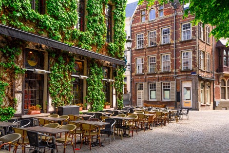 Old street of the historic city center of Antwerpen (Antwerp), Belgium. Cozy cityscape of Antwerp. Architecture and landmark of Antwerpen