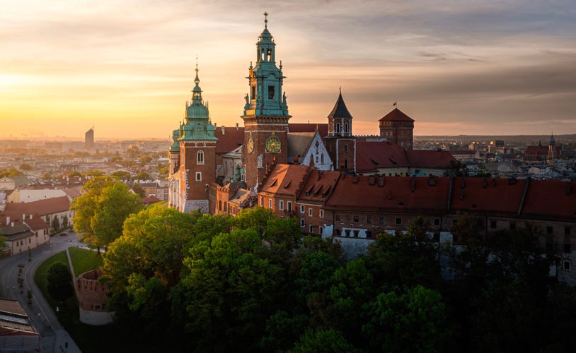 Soft lighted Wawel Castle at summer sunrise, Krakow, Poland.jpg