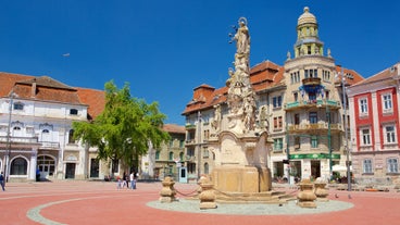 Antique building view in Old Town Bucharest city - capital of Romania and Dambrovita river. Bucharest, Romania, Europe.